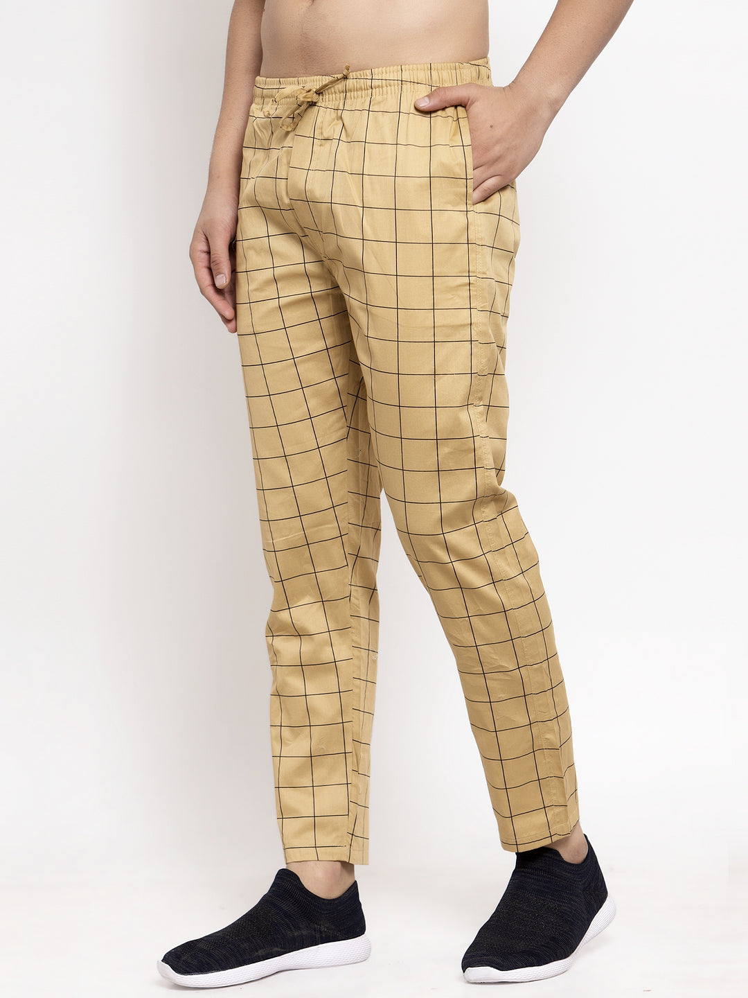 Jainish Men's Rust Checked Cotton Track Pants ( JOG 012Rust ) - Distacart