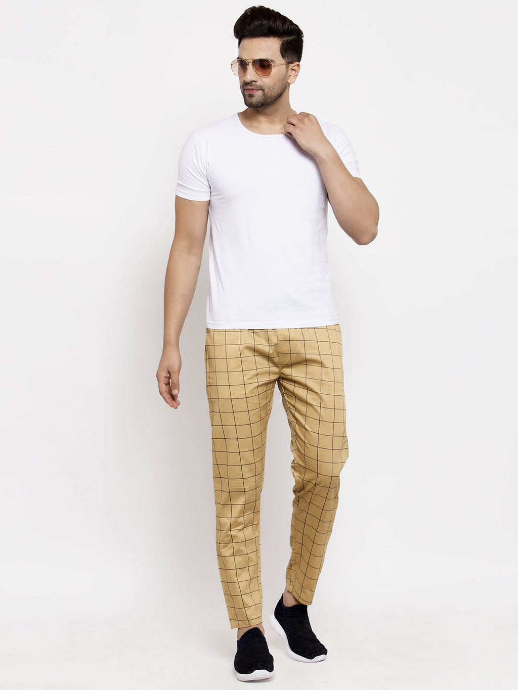 Jainish Men's Rust Checked Cotton Track Pants ( JOG 012Rust ) - Distacart