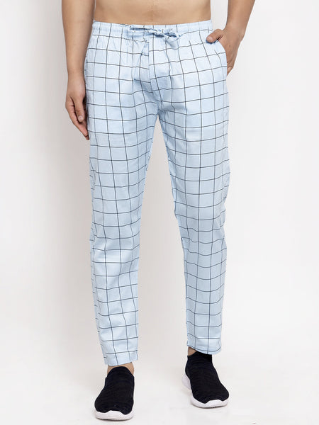 Jainish Men's Blue Checked Cotton Track Pants ( JOG 012Sky )