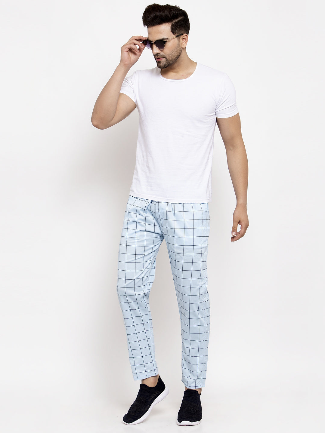 Jainish Men's Blue Checked Cotton Track Pants ( JOG 012Sky ) - Distacart
