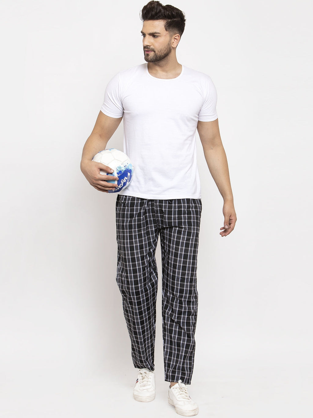 Jainish Men's Black Checked Cotton Track Pants ( JOG 013Black ) - Distacart
