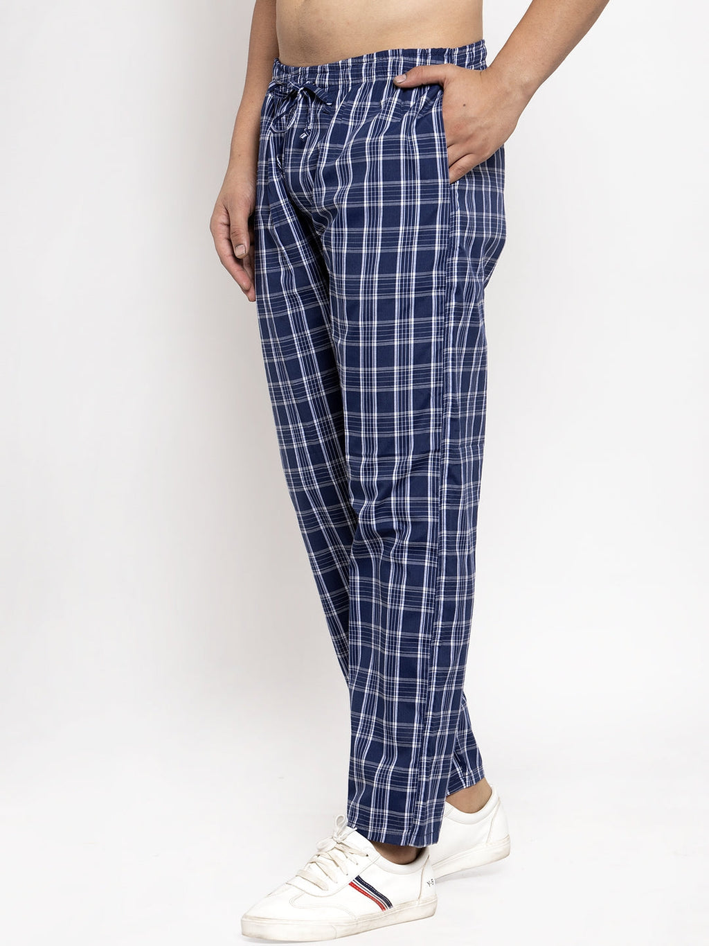 Jainish Men's Blue Checked Cotton Track Pants ( JOG 013Blue ) - Distacart