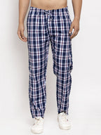 Jainish Men's Navy Blue Checked Cotton Track Pants ( JOG 013Navy-Blue ) - Distacart