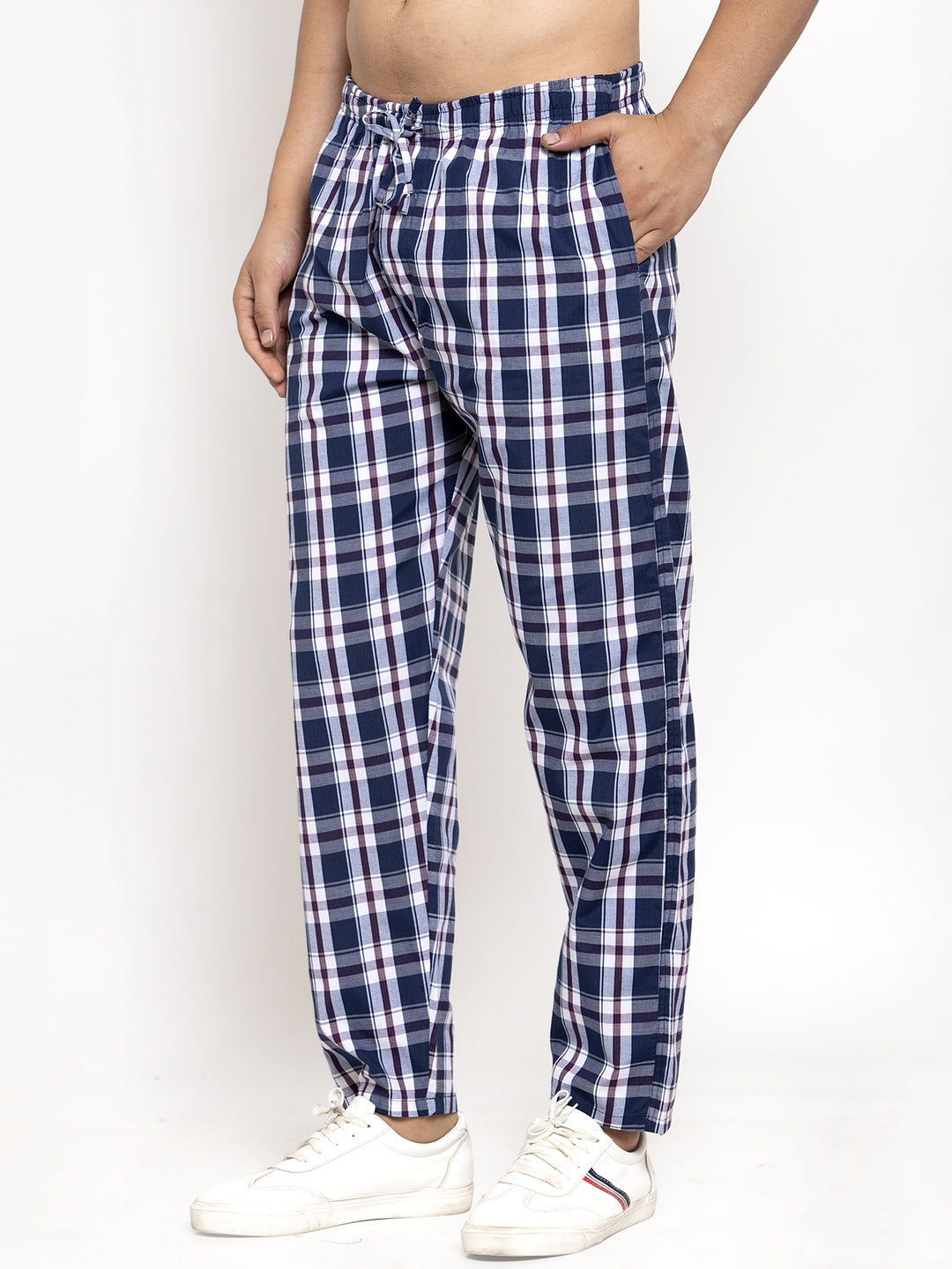 Jainish Men's Navy Blue Checked Cotton Track Pants ( JOG 013Navy-Blue ) - Distacart