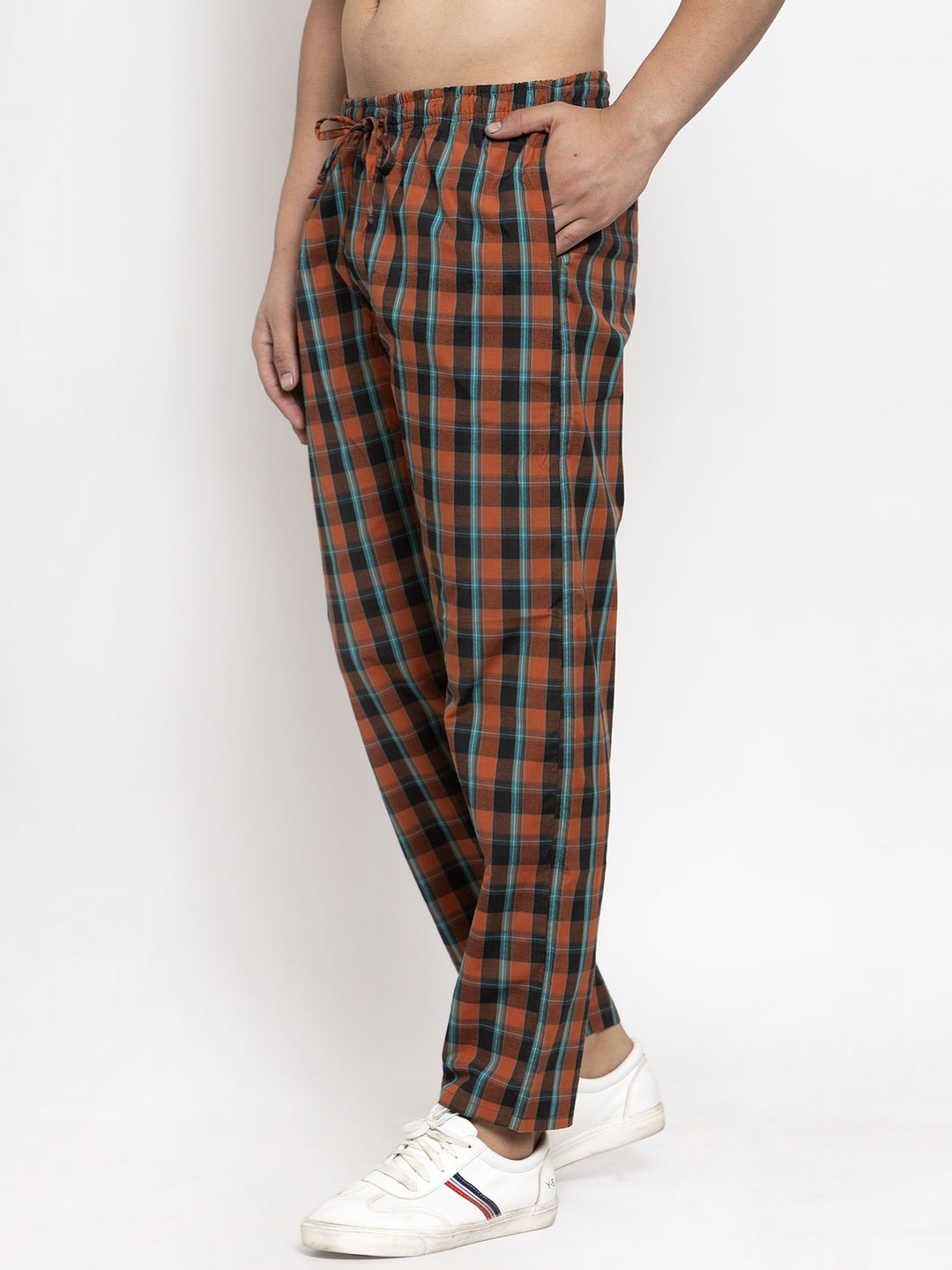 Jainish Men's Orange Checked Cotton Track Pants ( JOG 013Orange ) - Distacart