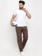 Jainish Men's Orange Checked Cotton Track Pants ( JOG 013Orange ) - Distacart