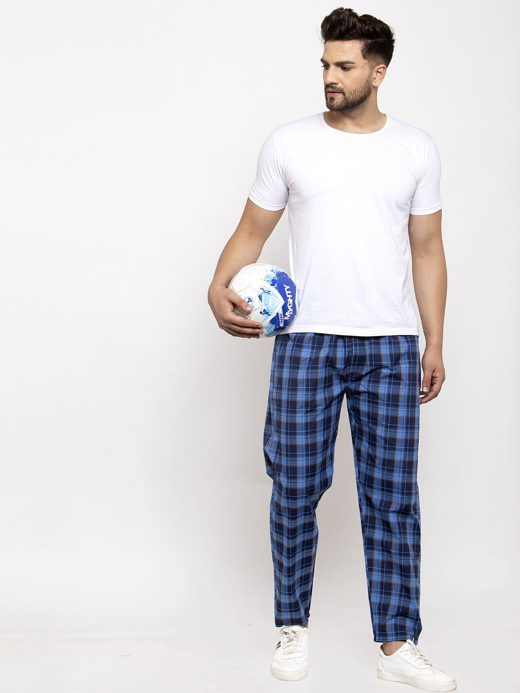 Jainish Men's Blue Checked Cotton Track Pants ( JOG 013Royal-Blue ) - Distacart