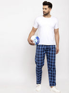 Jainish Men's Blue Checked Cotton Track Pants ( JOG 013Royal-Blue ) - Distacart