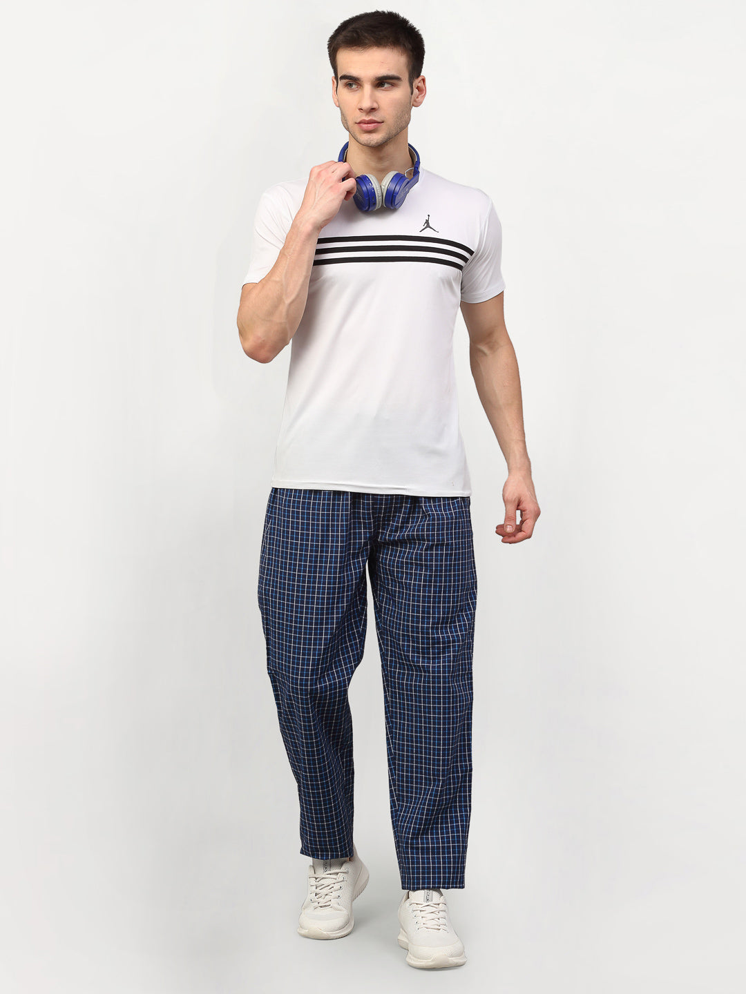 Jainish Men's Navy Blue Cotton Checked Track Pants ( JOG 015Navy ) - Distacart