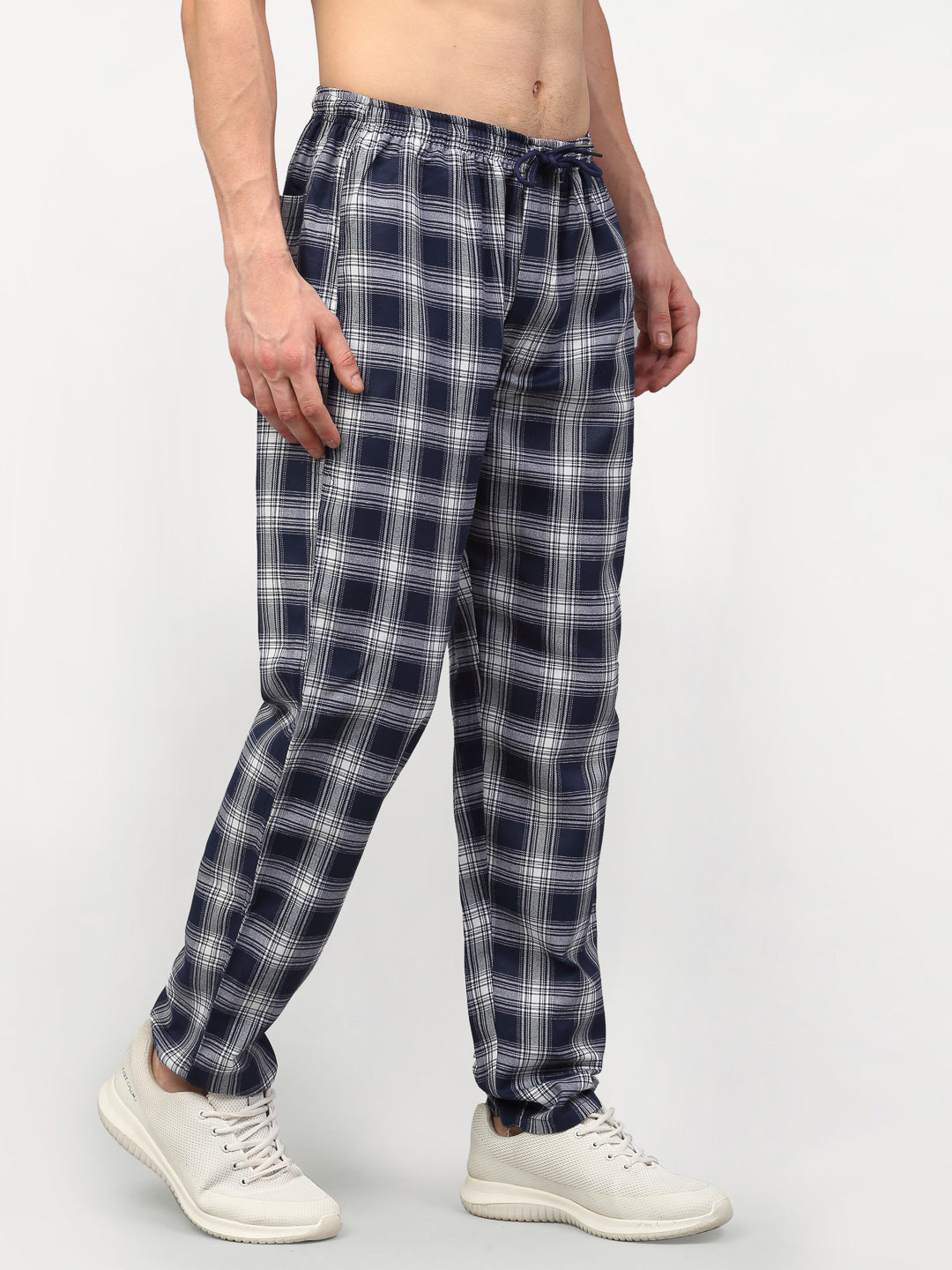 Jainish Men's Navy Blue Cotton Checked Track Pants ( JOG 016Navy ) - Distacart