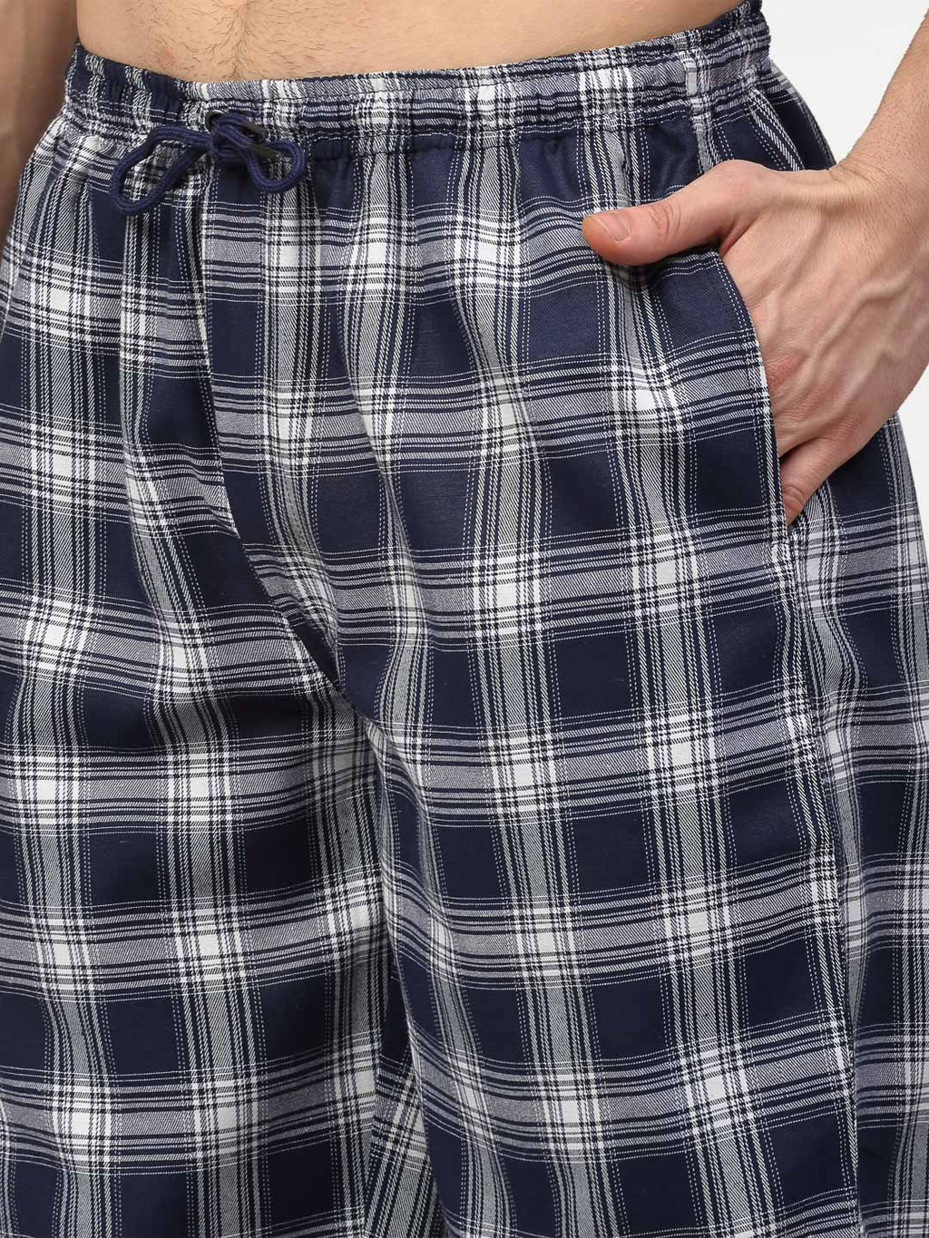 Jainish Men's Navy Blue Cotton Checked Track Pants ( JOG 016Navy ) - Distacart