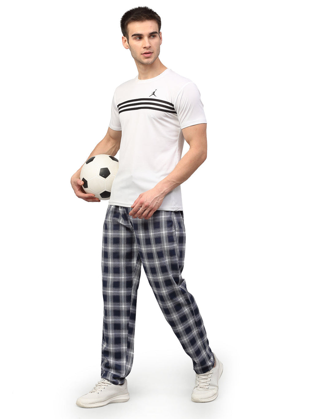 Jainish Men's Navy Blue Cotton Checked Track Pants ( JOG 016Navy ) - Distacart