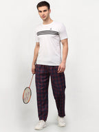 Jainish Men's Blue Cotton Checked Track Pants ( JOG 018Blue-Red ) - Distacart