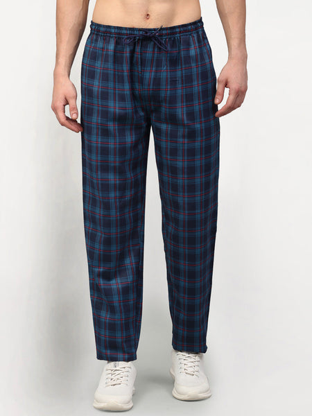 Jainish Men's Blue Cotton Checked Track Pants ( JOG 018Blue )
