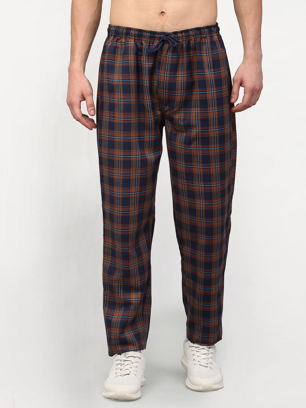 Jainish Men's Orange Cotton Checked Track Pants ( JOG 018Orange-Blue ) - Distacart