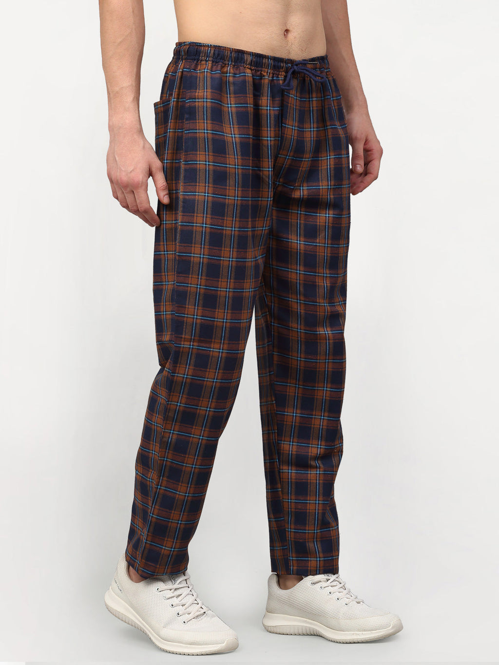 Jainish Men's Orange Cotton Checked Track Pants ( JOG 018Orange-Blue ) - Distacart