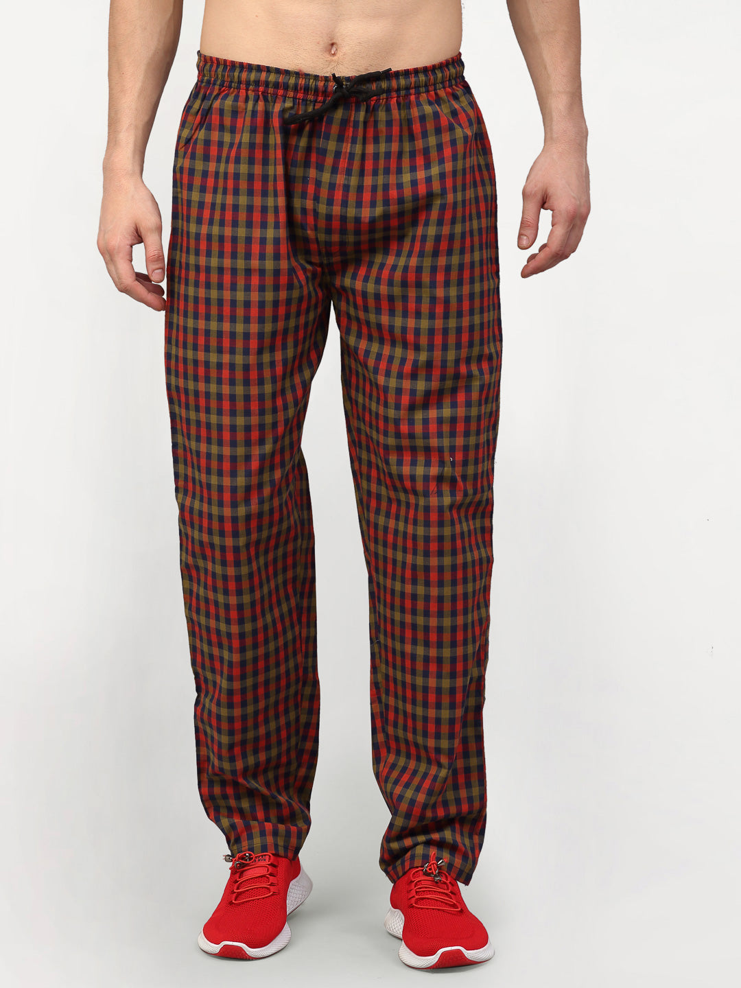 Jainish Men's Orange Cotton Checked Track Pants ( JOG 019Orange-Red ) - Distacart