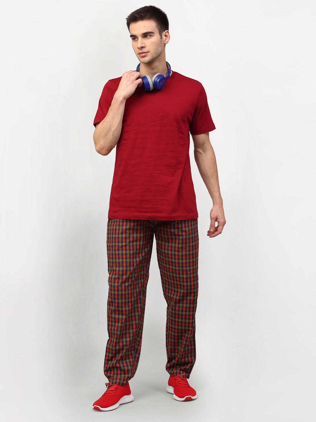 Jainish Men's Orange Cotton Checked Track Pants ( JOG 019Orange-Red ) - Distacart