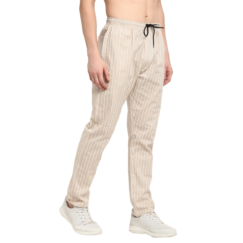Jainish Men's Beige Cotton Striped Track Pants ( JOG 020Cream ) - Distacart