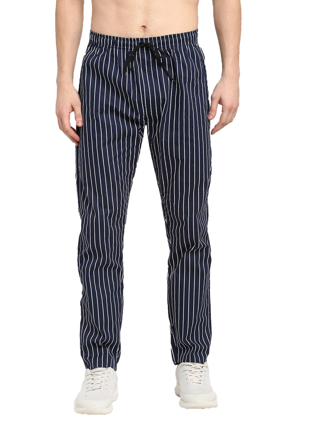 Jainish Men's Navy Blue Cotton Striped Track Pants ( JOG 020Navy ) - Distacart