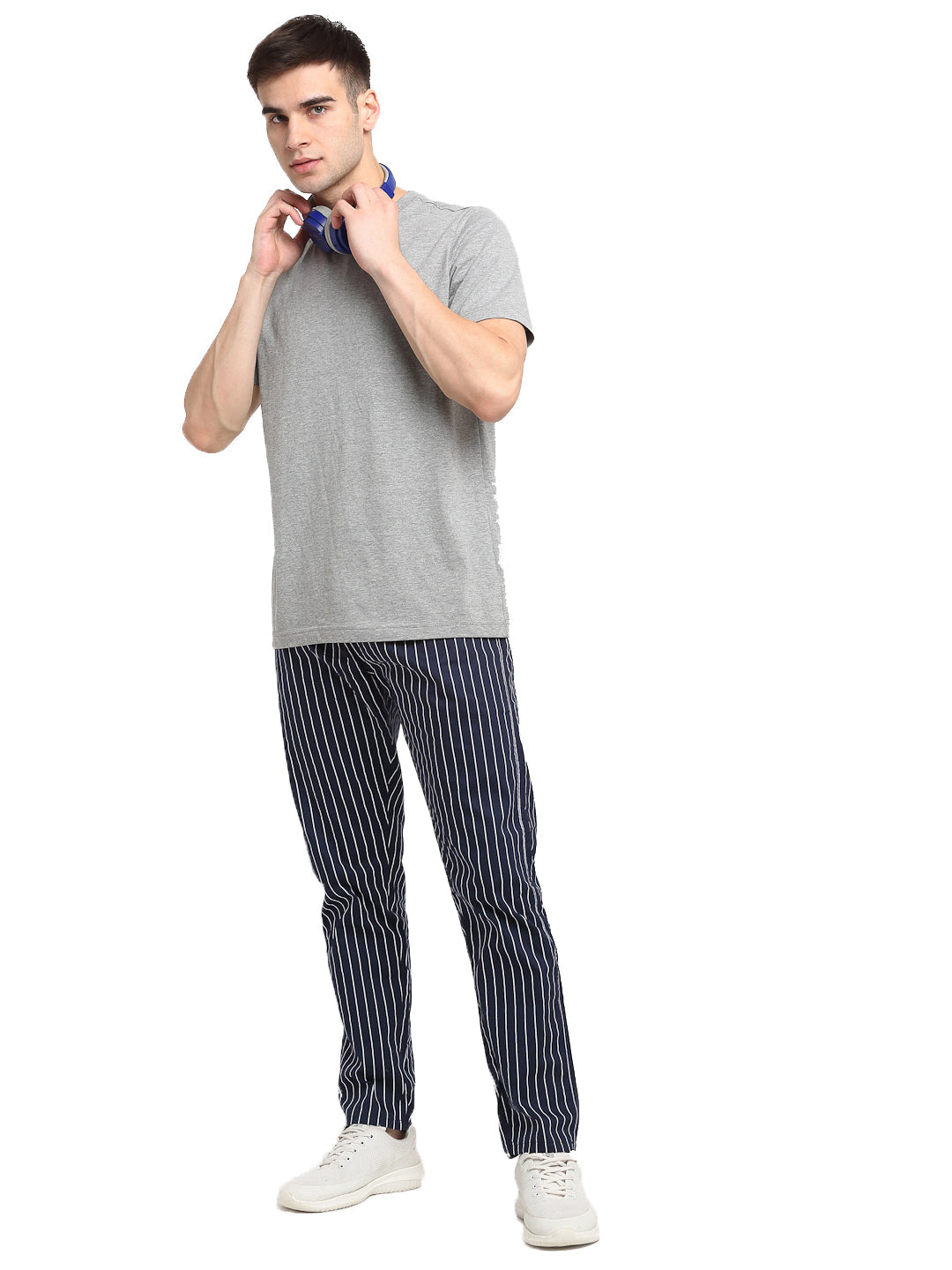 Jainish Men's Navy Blue Cotton Striped Track Pants ( JOG 020Navy ) - Distacart