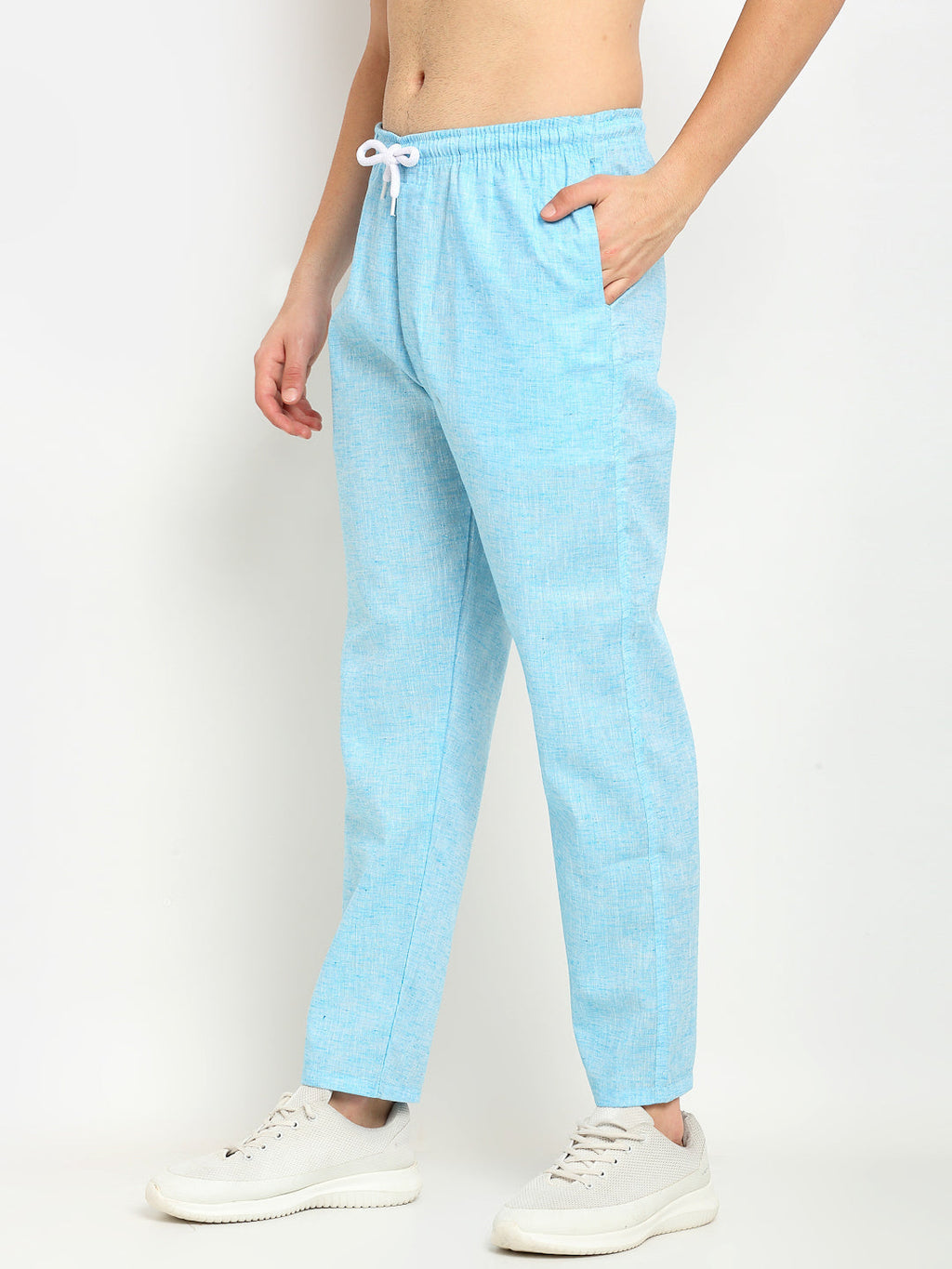 Jainish Men's Blue Linen Cotton Track Pants ( JOG 021Sky ) - Distacart