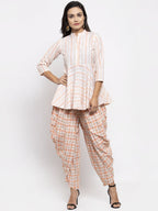 Jompers Women Orange and White Striped Kurta with Dhoti Pants - Distacart