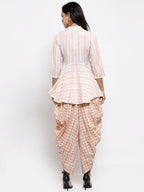 Jompers Women Orange and White Striped Kurta with Dhoti Pants - Distacart