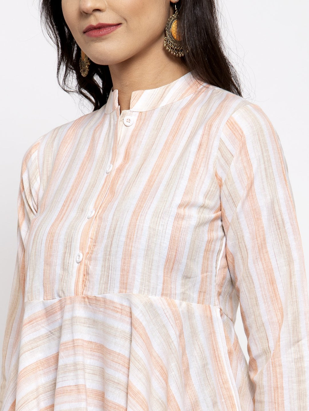 Jompers Women Orange and White Striped Kurta with Dhoti Pants - Distacart