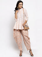 Jompers Women Orange and White Striped Kurta with Dhoti Pants - Distacart