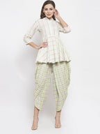 Jompers Women Green and White Striped Kurta with Dhoti Pants - Distacart