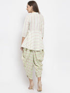 Jompers Women Green and White Striped Kurta with Dhoti Pants - Distacart