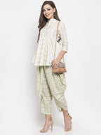 Jompers Women Green and White Striped Kurta with Dhoti Pants - Distacart