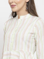 Jompers Women Green and White Striped Kurta with Dhoti Pants - Distacart