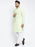 Jompers Men's Dark-Green Embroidered Kurta Payjama Sets