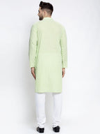 Jompers Men's Dark-Green Embroidered Kurta Payjama Sets