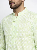Jompers Men's Dark-Green Embroidered Kurta Payjama Sets