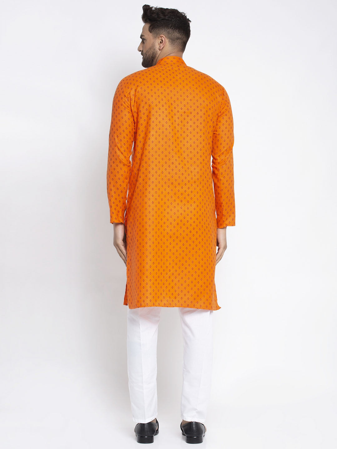 Jompers Men's Orange Printed Kurta Only