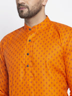 Jompers Men's Orange Printed Kurta Payjama Sets