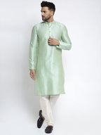 Jompers Men's Green Solid Dupion Silk Kurta Only
