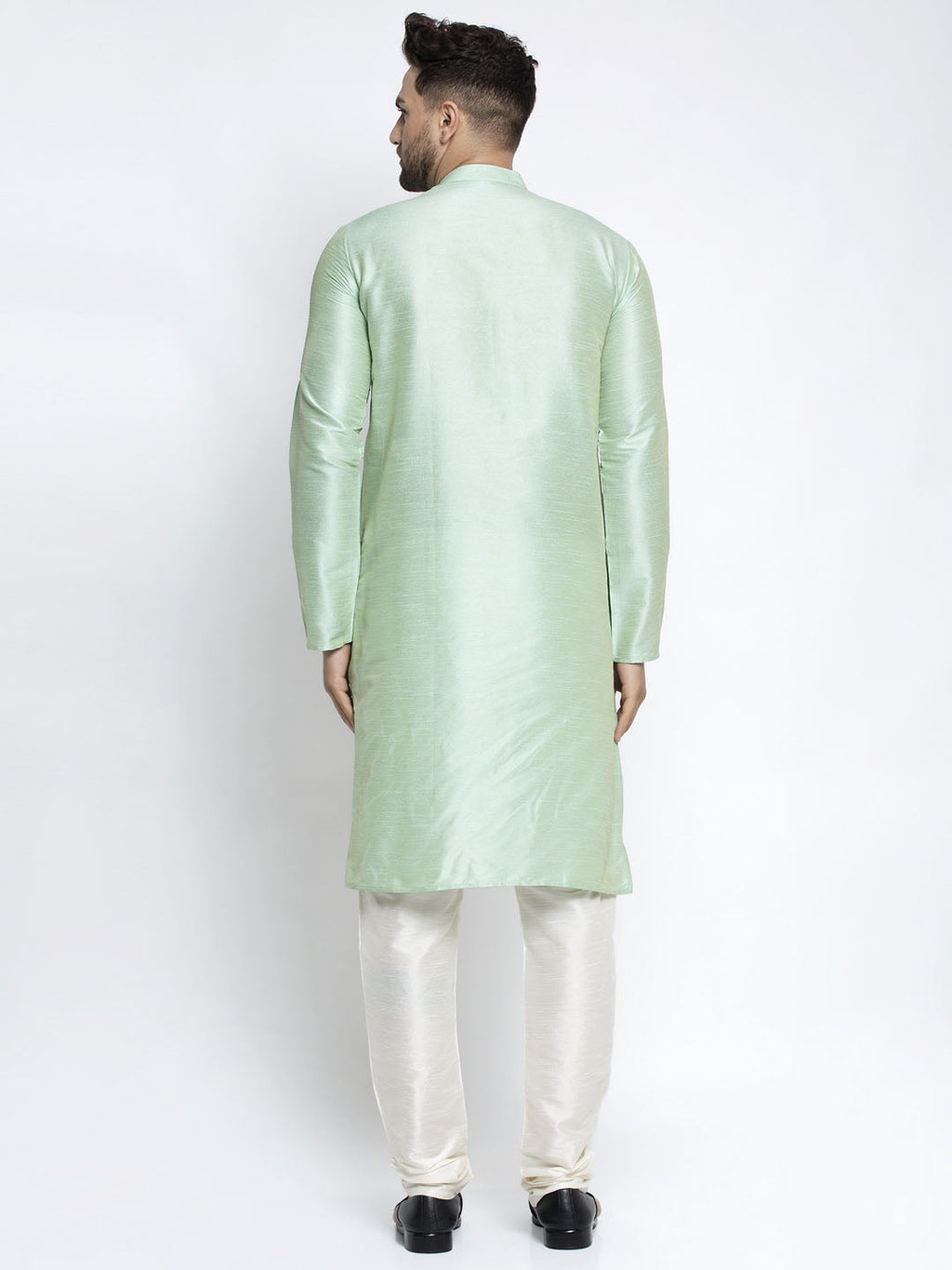 Jompers Men's Green Solid Dupion Silk Kurta Payjama Set