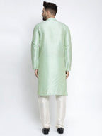 Jompers Men's Green Solid Dupion Silk Kurta Payjama Set