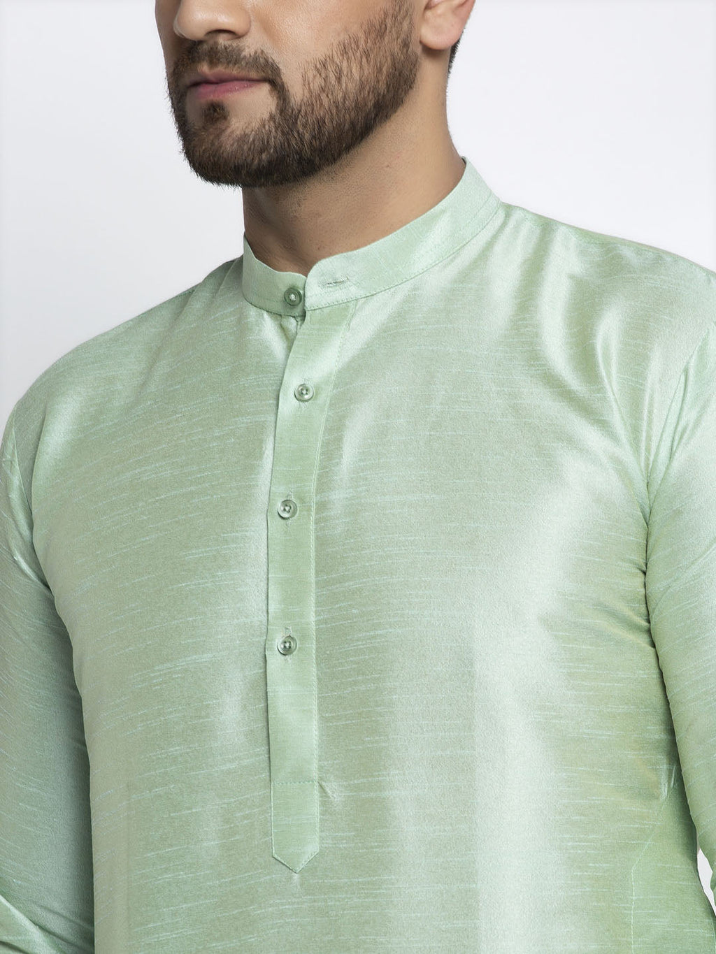 Jompers Men's Green Solid Dupion Silk Kurta Payjama Set