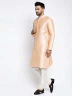 Jompers Men's Peach Solid Dupion Silk Kurta Only