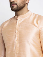 Jompers Men's Peach Solid Dupion Silk Kurta Payjama Set