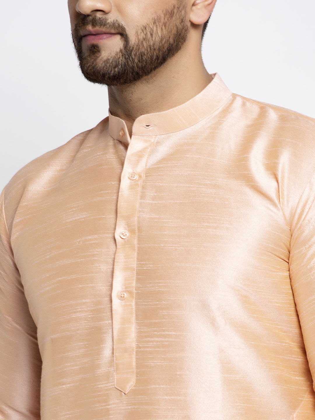 Jompers Men's Peach Solid Dupion Silk Kurta Payjama Set