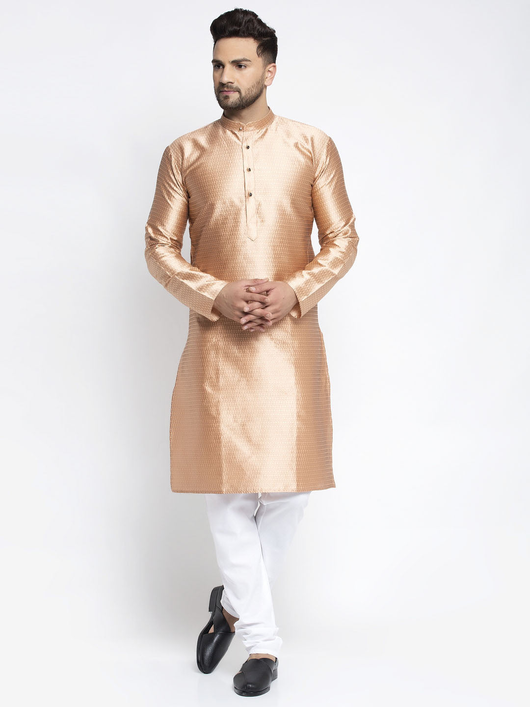 Jompers Men Bronze & White Woven Design Kurta with Pyjamas - Distacart