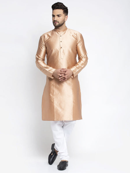Jompers Men Bronze & White Woven Design Kurta with Pyjamas