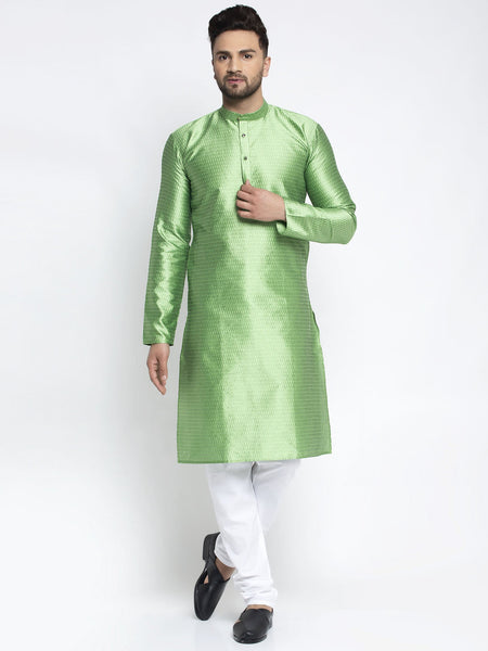 Jompers Men Green & White Woven Design Kurta with Pyjamas