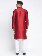 Jompers Men Maroon & White Woven Design Kurta with Pyjamas - Distacart
